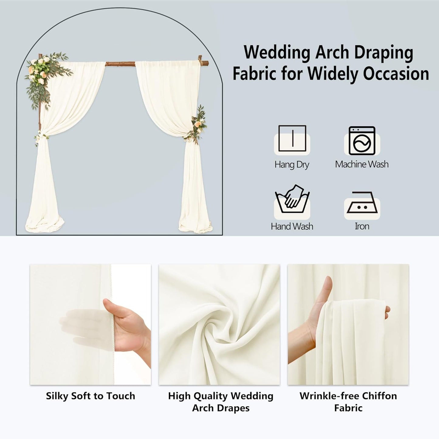 6 Panels Ivory Wedding Arch Drapery 28" x 20Ft Wedding Arch Draping Fabric Chiffon Fabric Drape Sheer Backdrop Curtain for Weddings Party Swag Ceremony Birthday Arbor Drapery Reception Ceiling Décor