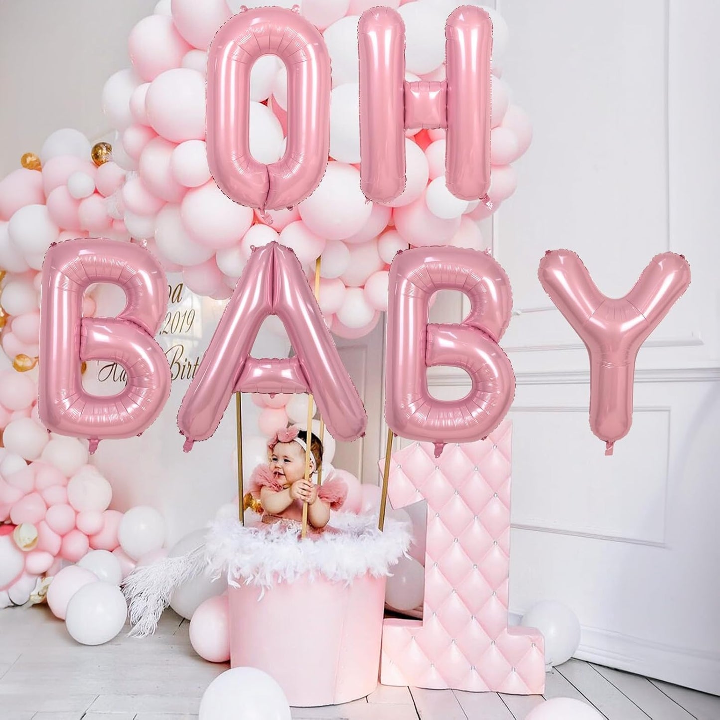 Self Inflating Pastel Pink S Letter Balloon, 40 Inch Large Alphabet Foil Custom Letter Balloon for Girls Birthday Party & Baby Shower Decoration