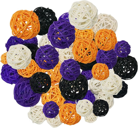 Halloween vase filler decor-36Pack&Halloween Thanksgiving Day Rattan Balls Decorative,&Vase Filler Wicker Ball for Halloween&decorative balls for bowls&bowl fillerTable Hanging Decor DIY Crafts