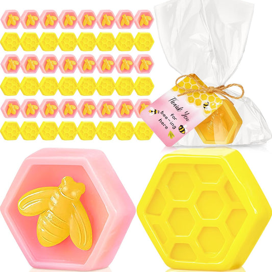 48 Set Baby Shower Favors Bee Party Favors Including Honeycomb Soap with Thank You Card Gift Honey Soap for Guest Gender Reveal Honey Gift Birthday Party Decorations (Pink,Yellow)