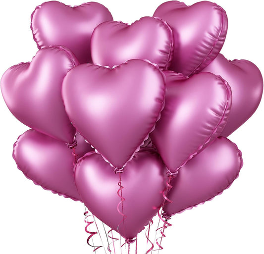 Biapian Pink Foil Heart Balloons, 10PCS Pink Heart Shape Balloons Valentines Balloons, 18inch Pink Foil Balloon for Helium Birthday Decorations for Girls Women for Valentines Day, Wedding, Baby Shower