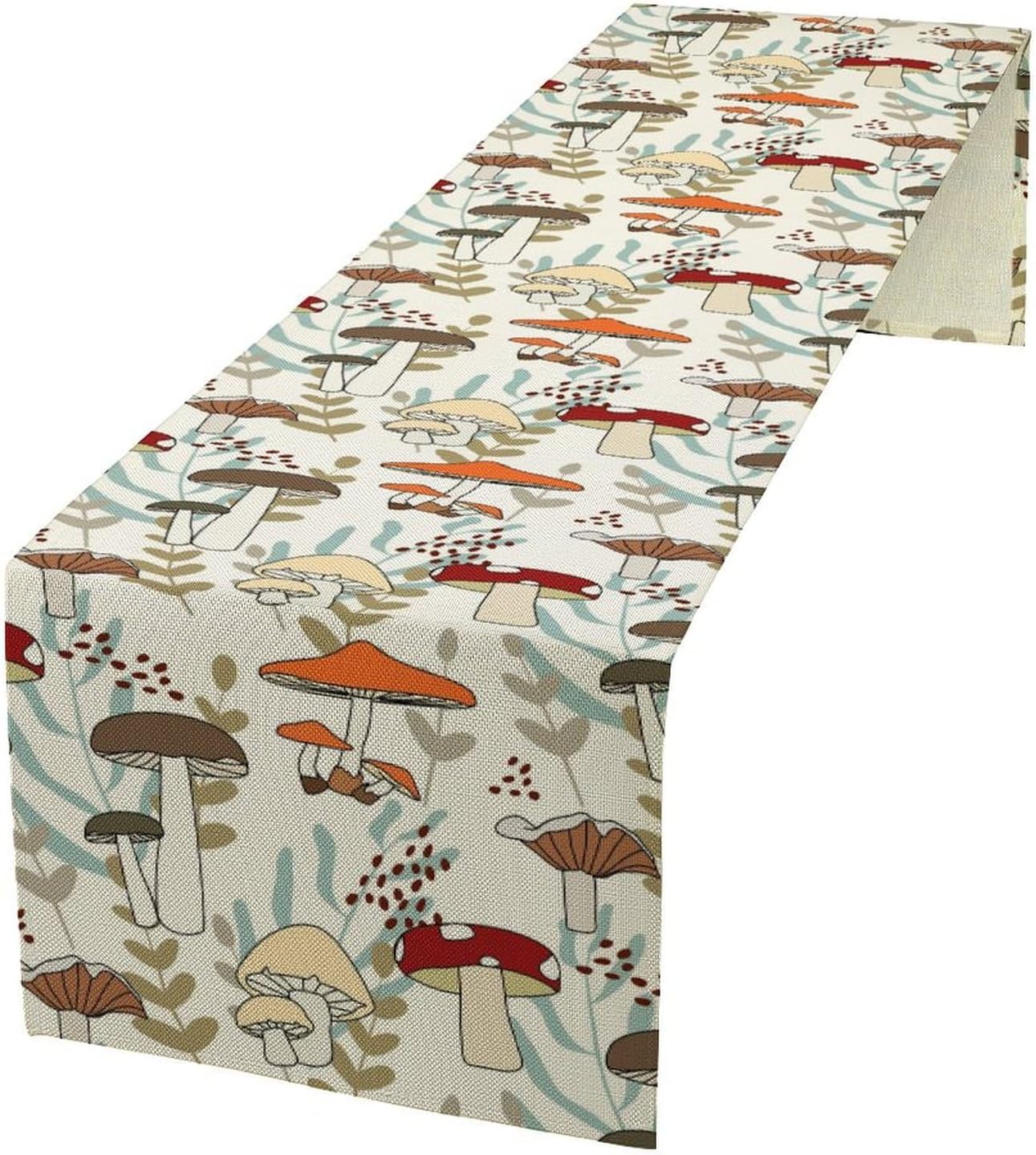 Mushroom Table Runner, Vintage Nature Plant Table Runner for Farmhouse Kitchen Dining Table Decoration for Home Party Decor 13x60 Inch