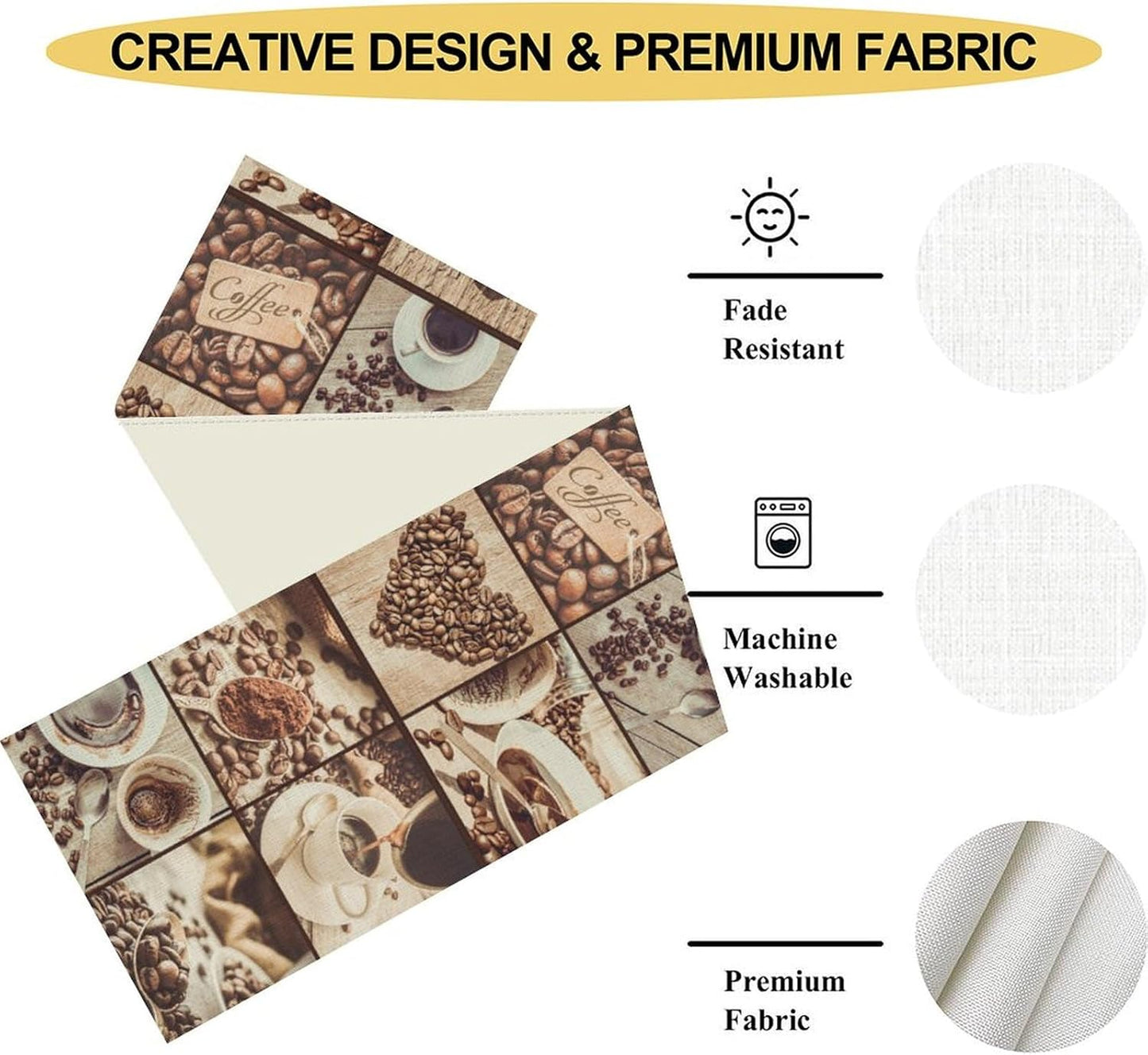 Coffee Theme Table Runner, Rustic Farmhouse Coffee Cup Latte Cappuccino Tea Party Cafe Table Center Decor for Home Kitchen Dining Patio Holiday Party Indoor Outdoor Table Decorations, 13"x36" Inch