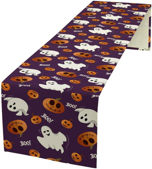 Halloween Table Runner,Ghost Pumpkin Halloween Table Runner for Kitchen Dining Table Decoration Home Party Decor 13x70 Inch