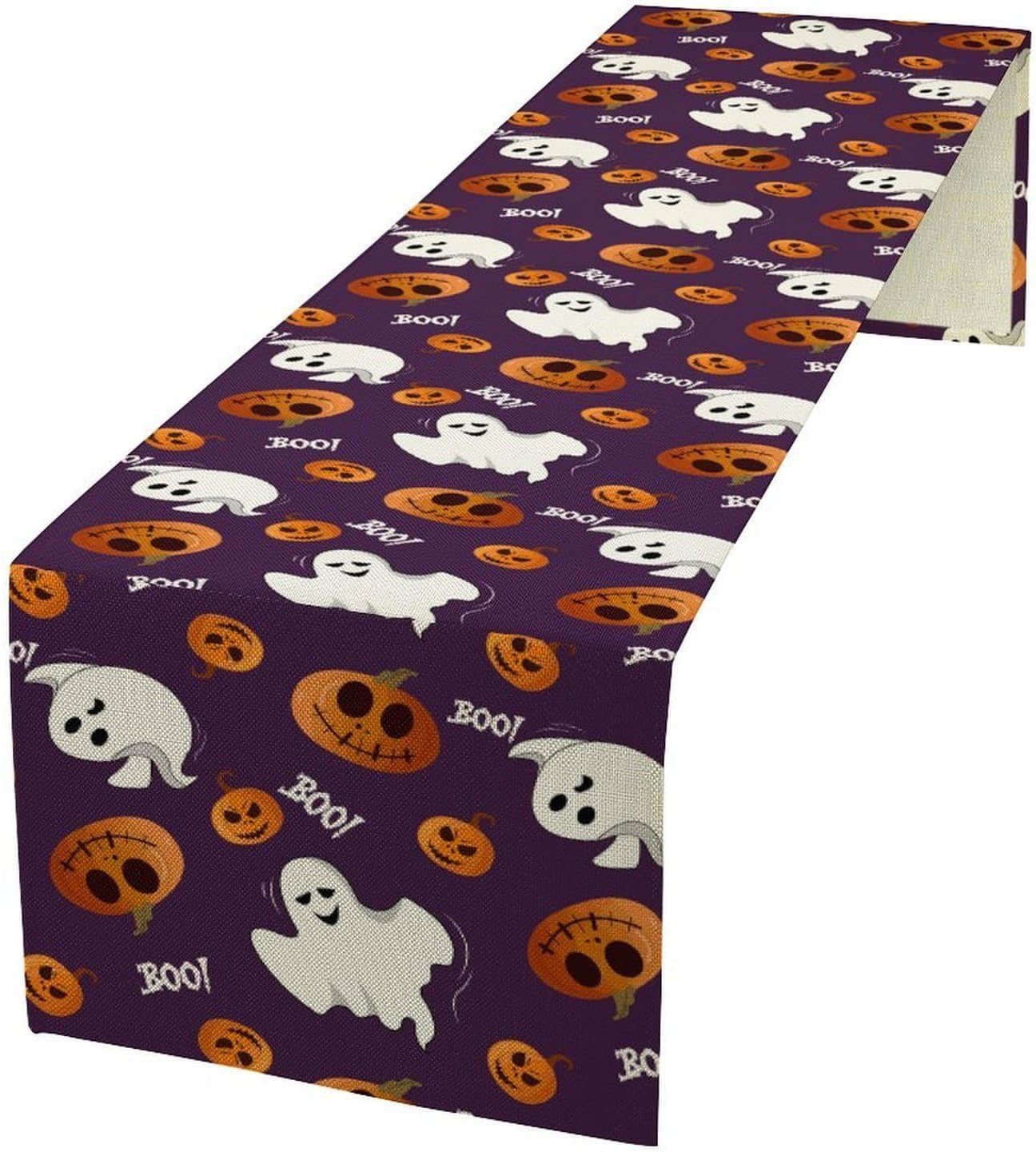 Halloween Table Runner,Ghost Pumpkin Halloween Table Runner for Kitchen Dining Table Decoration Home Party Decor 13x120 Inch