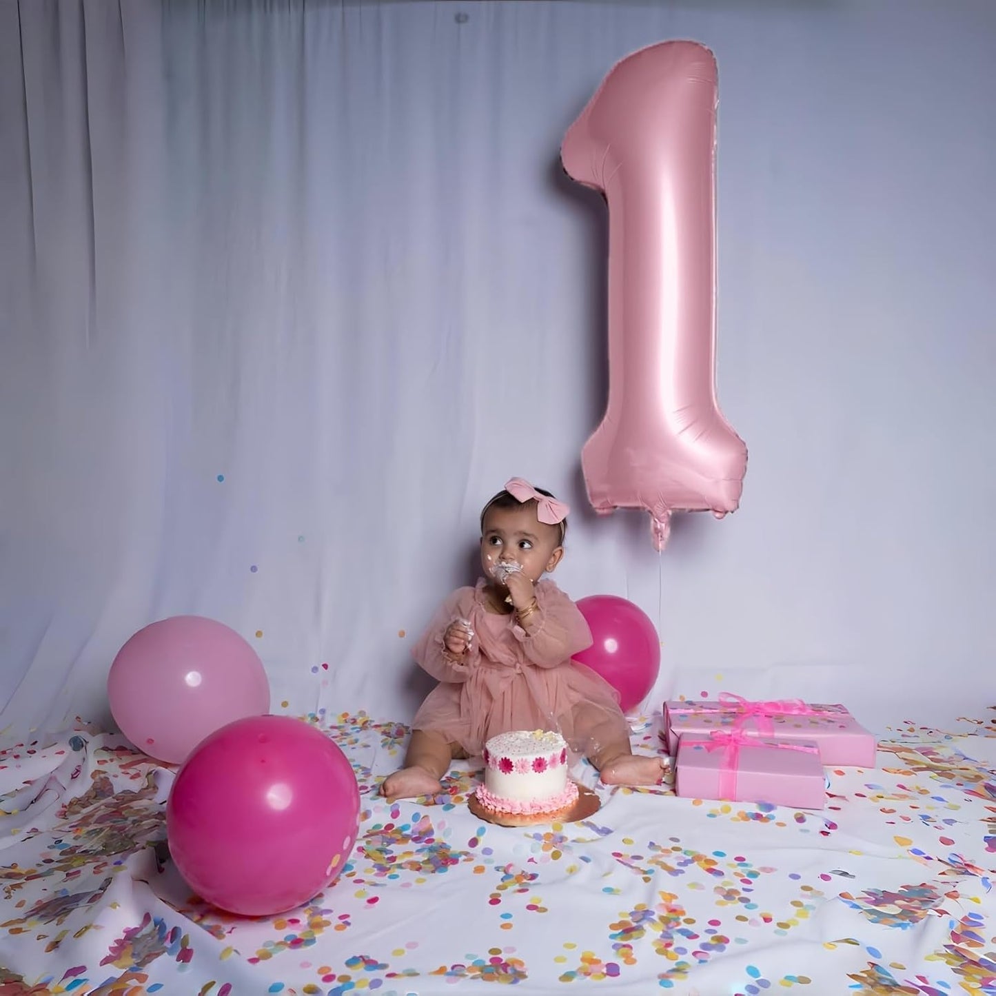 Pastel Pink 1 Balloons, 40 Inch Giant Light Pink Helium Foil Number 0-9 for Girls, Self Inflating 1st Birthday Balloon for Women Anniversary Baby Shower Princess Party Decorations Supplies