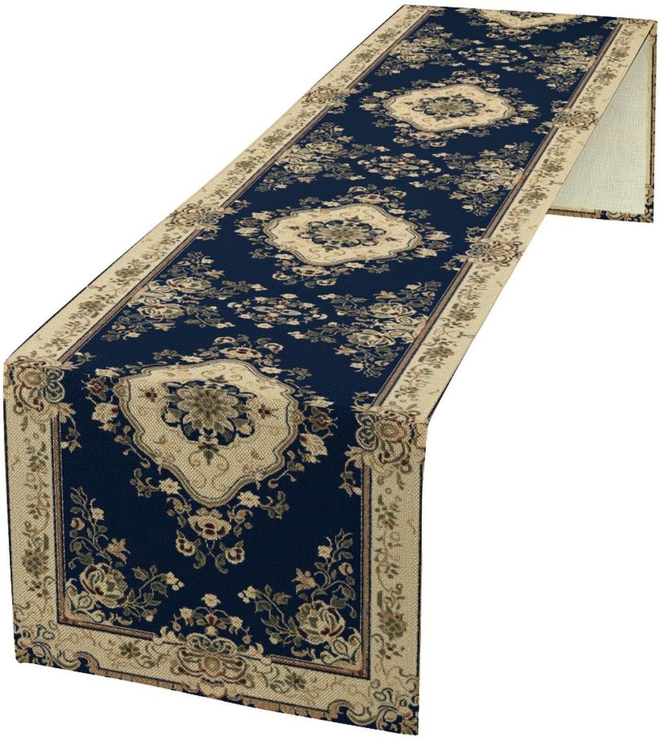 Vintage Elegant Farmhouse Table Runner Blue Beige Flower for Home Farmhouse Kitchen Table Dining Coffee Room Garden Party Wedding Decor 13x90in