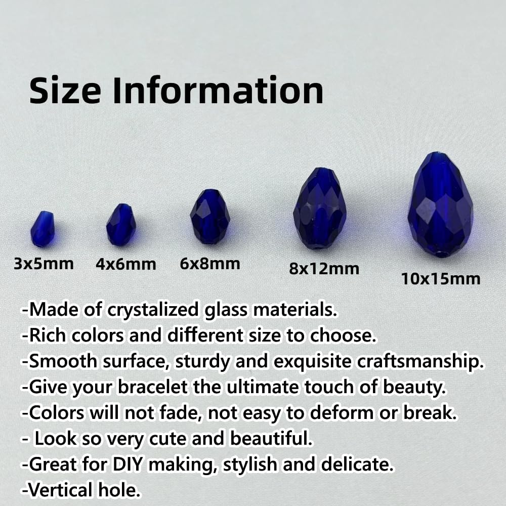 150pcs 4x6mm Teardrop Crystal Glass Beads for Jewelry Making, Faceted Vertical Hole Teardrop Glass Spacer Beads for Wind Chimes Bracelet Earring Necklace DIY Craft(Dark Blue)