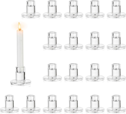 NUPTIO Candle Stick Candle Holder: Set of 20 Short Taper Candlestick Holders Bulk Small Modern Glass Tapered Candleholders for Wedding Christmas Holiday Centerpiece