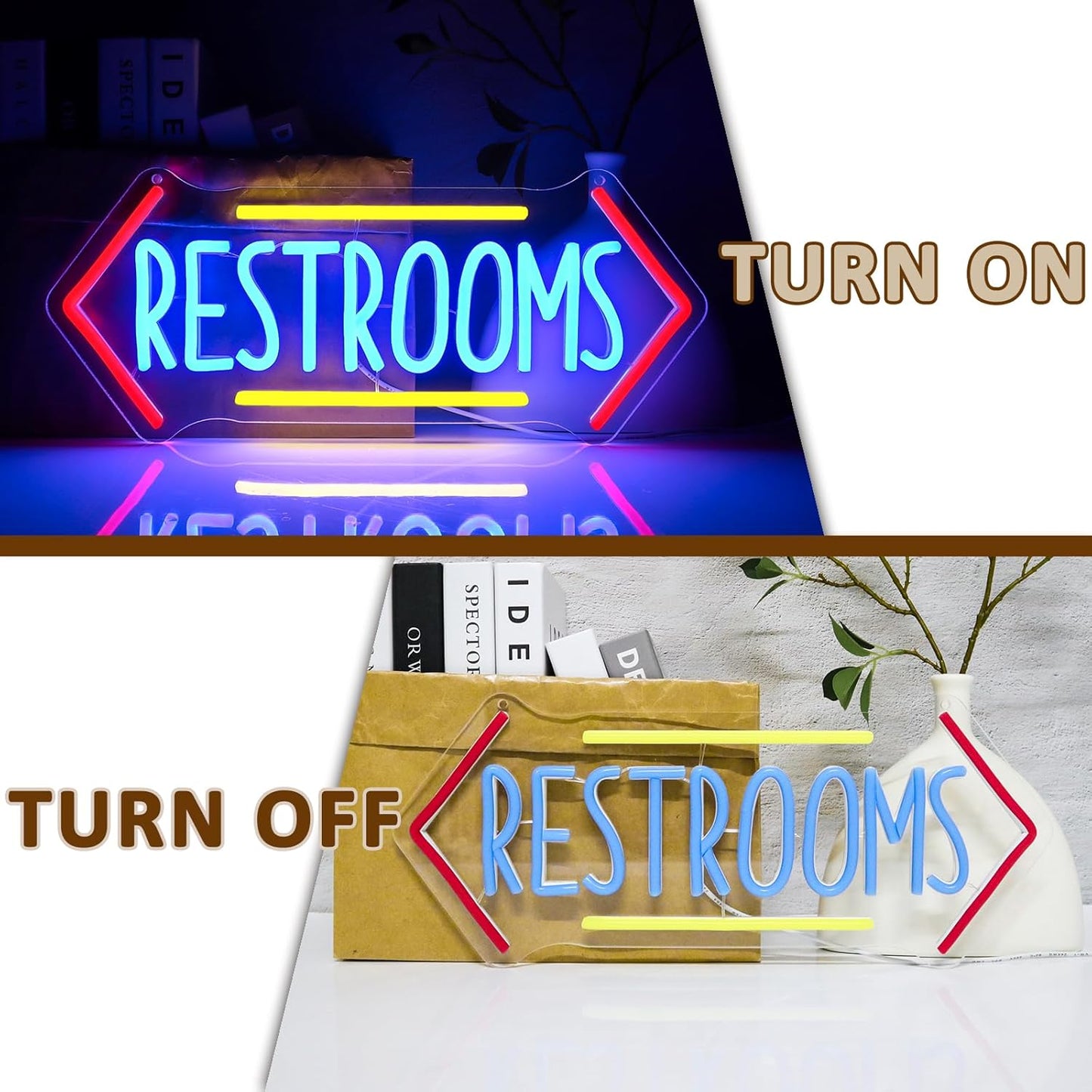 Restroom Neon Sign for Wall Decor, Toilet Led Signs for Bathroom, Unisex Bathroom Sign, USB Dimmable Neon Lights for Restrooms Shop Business Market Store Restaurant Bathroom Bar Hotels