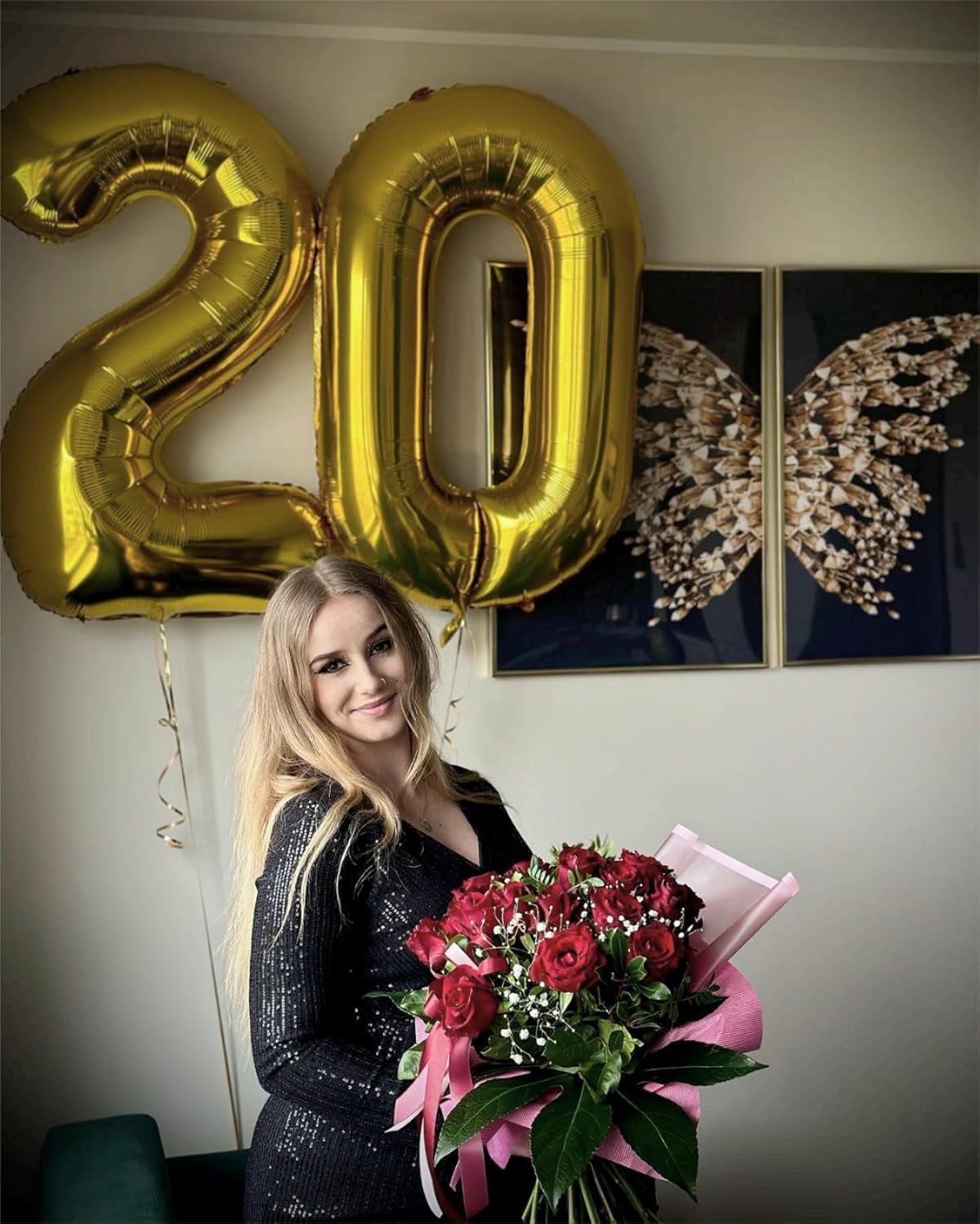 Gold Mylar Number 20 Balloon 40 inch, Number 20 Birthday Balloon for Boy Girl, Gold Foil Balloon for 20 Twenty Birthday Party, Anniversary Celebration Number Balloons Decorations