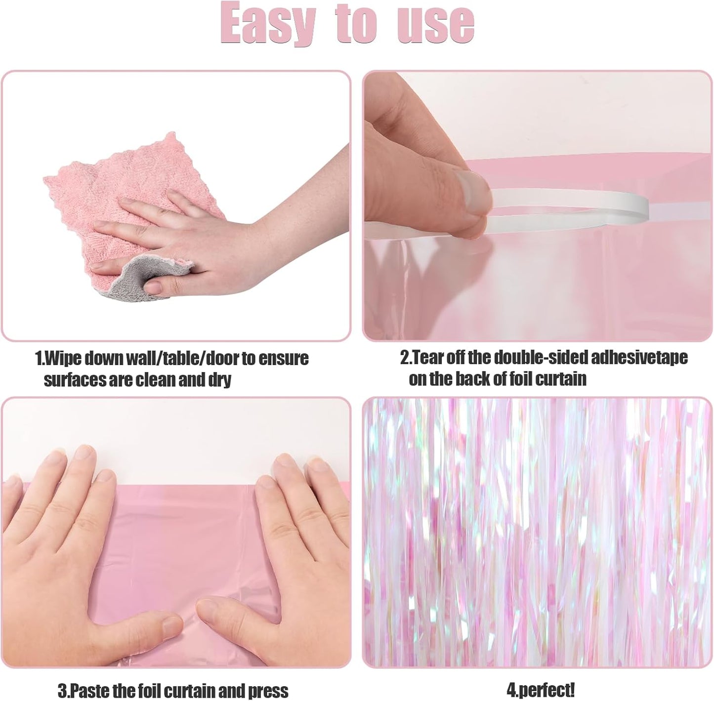 CANREVEL 2 Pack 3.2x6.5 Feet Iridescent Foil Fringe Backdrop Curtains, Clear Tinsel Photo Booth Props Streamers Party Decorations for Birthdays Engagement Christmas Party