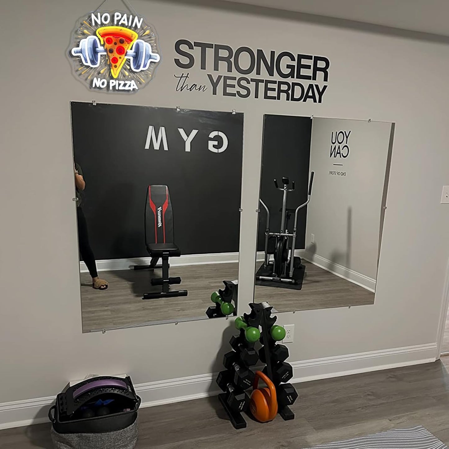 Lucunstar Gym Neon Sign No Pain No Pizza UV Printed Light Signs For Wall Decor Dimmable Dumbbell Barbell Led Lights Decoration Fitness Club Gift For Teens Sports Room USB Powered 14.57 x 12.6 inches