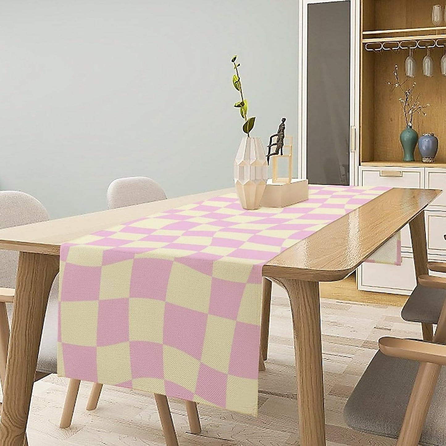 Hippie Table Runner Retro Geometric Square Purple Grid 60s70s Style Kitchen Restaurant Decoration for Indoor and Outdoor Wedding Party Table Runner 13x120 Inch