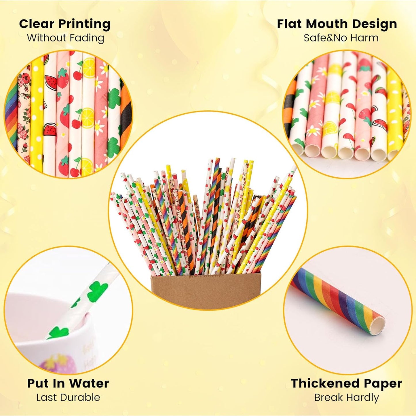 HAKACC Paper Straws for Drinking, 200PCS Party Straws for Birthday Wedding and Holiday DIY Decorations, 10 Styles