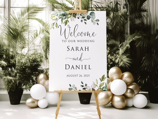 Welcome Wedding Sign Personalized, Personalized Wedding Welcome Sign Greenery Eucalyptus Botanical