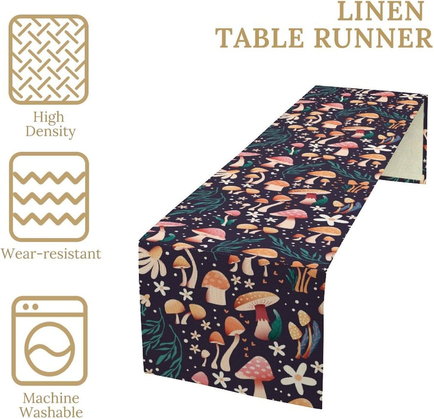 Mushroom Table Runner,Retro Forest Plant Table Cloth Farmhouse Kitchen Dining Table Decoration for Home Party Decor 13x108 Inch