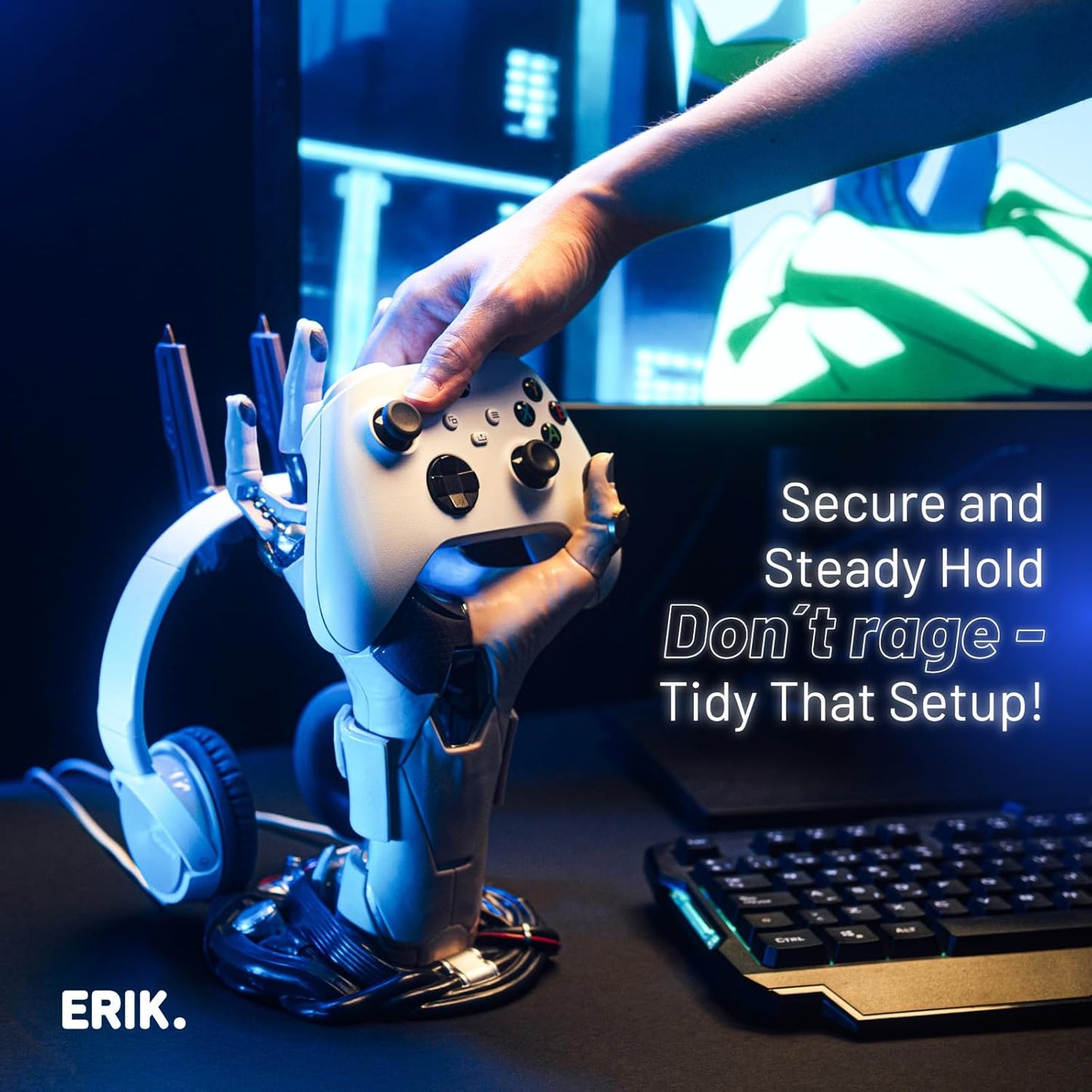 Grupo Erik Cyberpunk Gaming Controller Holder | Gaming Headset Stand | Gaming Stuff & Gaming Room Decor | Controller Stand Perfect for Gamer Gifts | 6.3 x 7.9 x 10.8 in