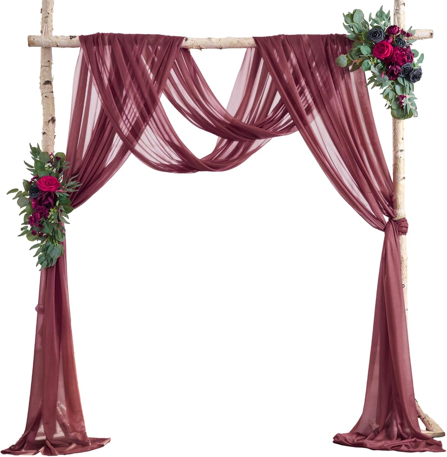 Arch Drapes for Wedding Arch Draping Fabric Burgundy Sheer Backdrop Curtain for Ceremony Bridal Party Decor 19Ft Length x 28" Width 2 Panel
