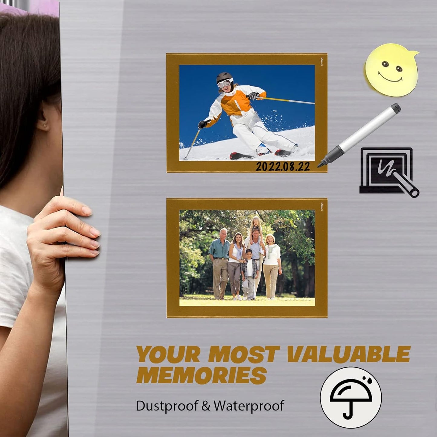 Magnetic Picture Frames(4"X6",10 Pack) with Golden Border,Magnet Photo Frame Pockets/Postcard Holder,Decorations for Home refrigerator/Office Whiteboard/school Locker/Classroom/Party