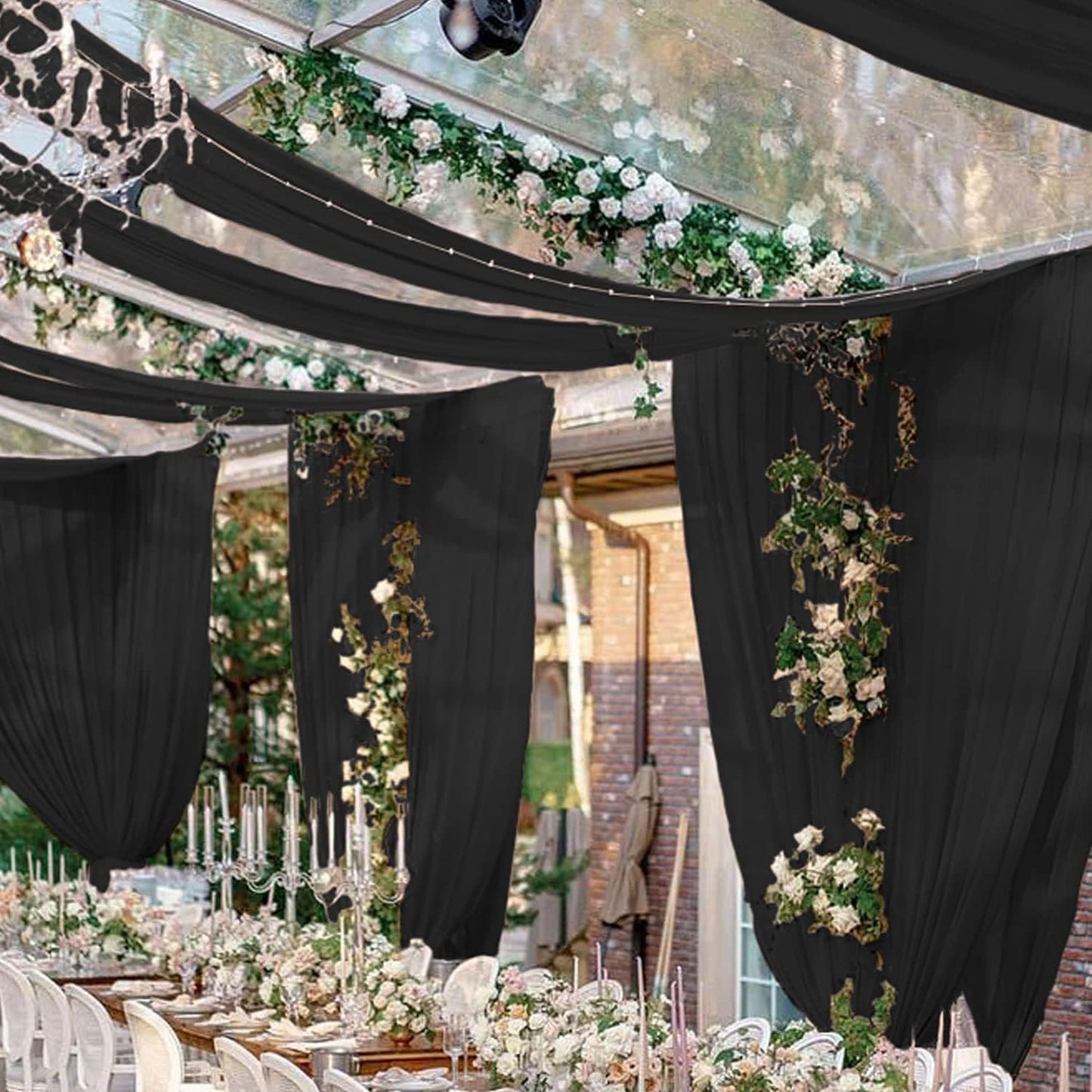 FUHSY Ceiling Drapes Black Wedding Arch Draping Fabric 5FTx20FT Chiffon Curtains 2 Panels Tent Drapes for Events Sheer Backdrop Drapes Wedding Arches for Ceremony Canopy Ceiling Curtains Tulle Drapery