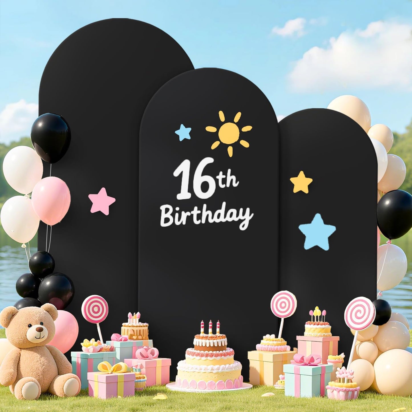 FOTSHARER 4FT 5FT 6FT Metal Arch Stand and Cover Set Black Cover for Arch Backdrop Balloon Arch Stand Set of 3 Wedding Arch Backdrop with Cover for Birthday Party Wedding Ceremony Decorations