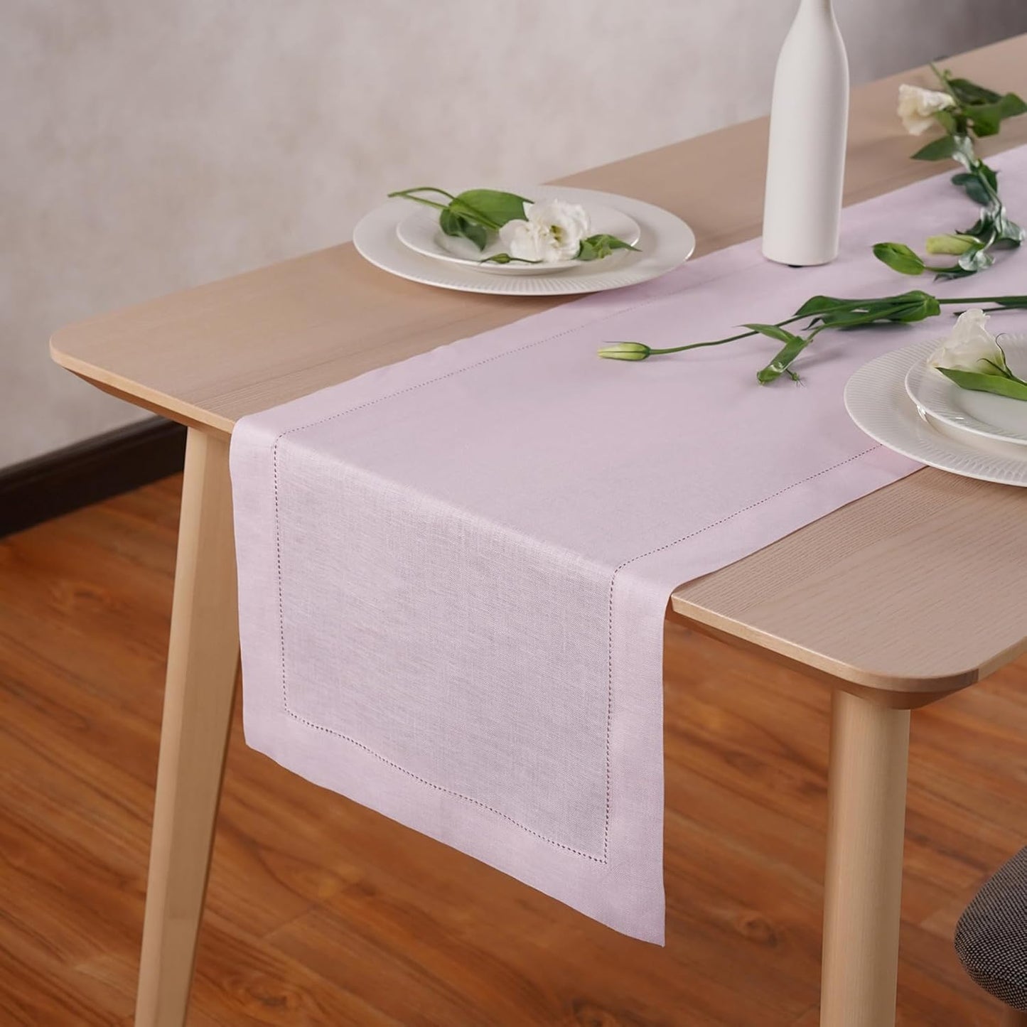 Pink Table Runner 90 inches Long – 100% Pure Linen Hemstitch 14 x 90 Inch Table Runner for Dining, Spring, Summer, Wedding Decorations, Gift – Elara