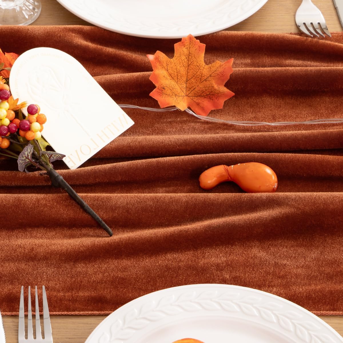 MLMC Terracotta Fall Thanksgiving Table Runner 10ft Luxury Rust Burnt Orange Velvet Table Runner Elegant Home Decor 20x120 Inches for Wedding Bridal Shower Birthday Party Home Decor