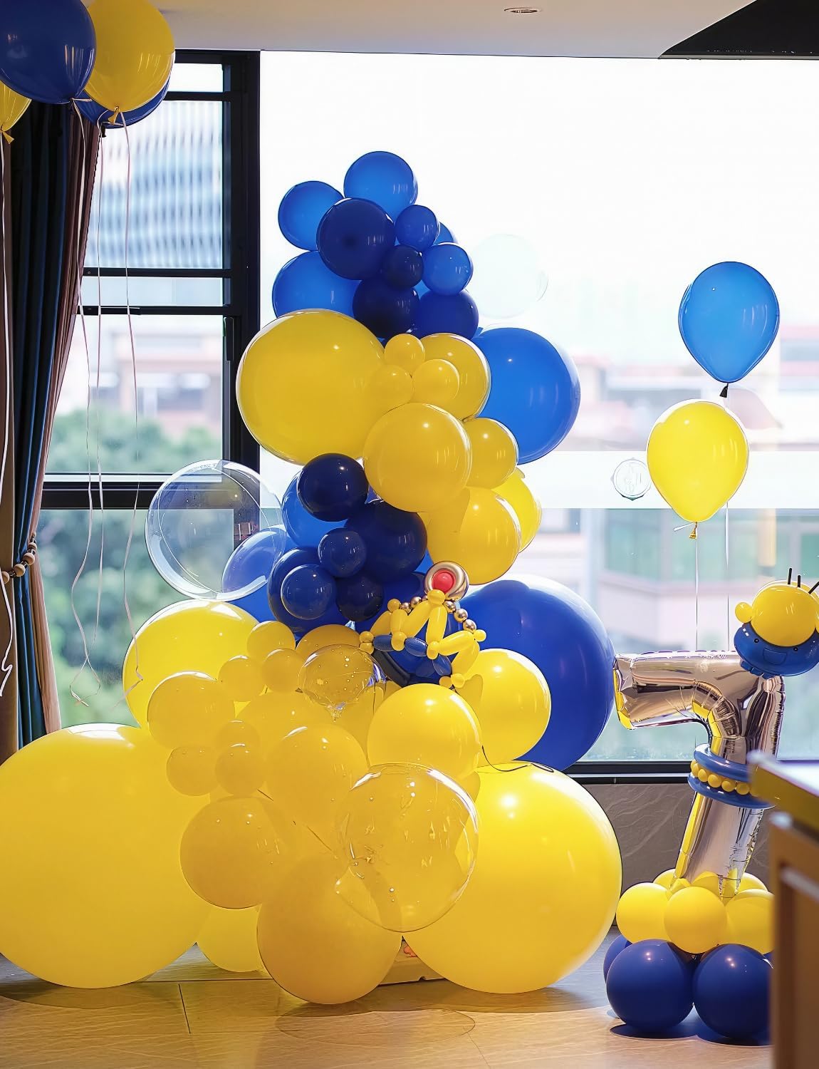 Blue and Yellow Balloons - Navy Blue Balloons 12 Inch Yellow Latex Balloon Glitter Confetti Balloon for Birthday Baby Shower Wedding Party Decorations, Photo Backdrop, 50 PCS