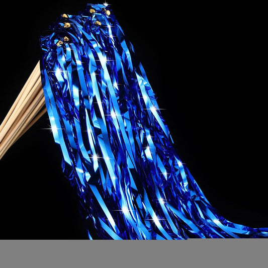 50 Pcs Wedding Fairy Wands with Bells Foil Tinsel Ribbon Stick Wands Tinsel Party Streamers with Bell Glittery Bridal Wedding Send Off Ideas Holiday Celebration (Dark Blue)
