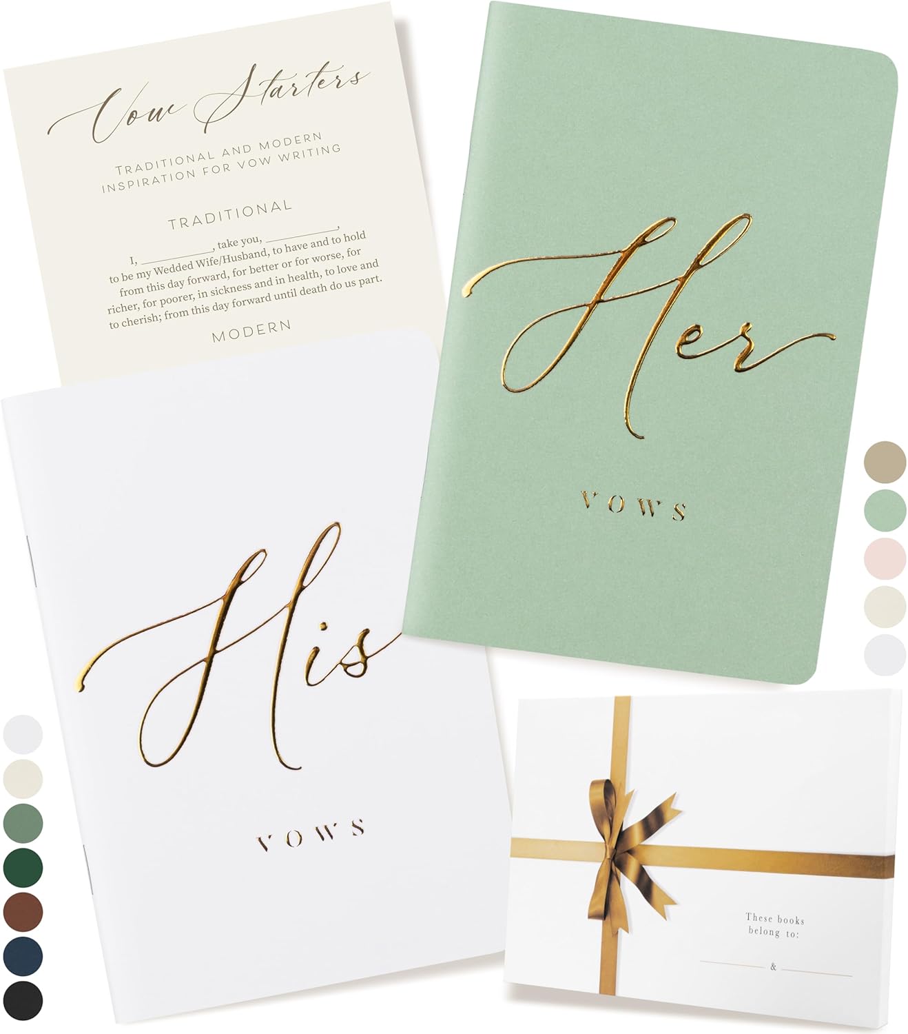 ARTESORI Wedding Vow Book for Her & Him, Soft Touch, Gold Engraving, 28 Lined Pages, Wedding Vow Books His and Hers, Wedding Essentials, Wedding Registry Gifts, His and Hers Gifts [Mint & White]