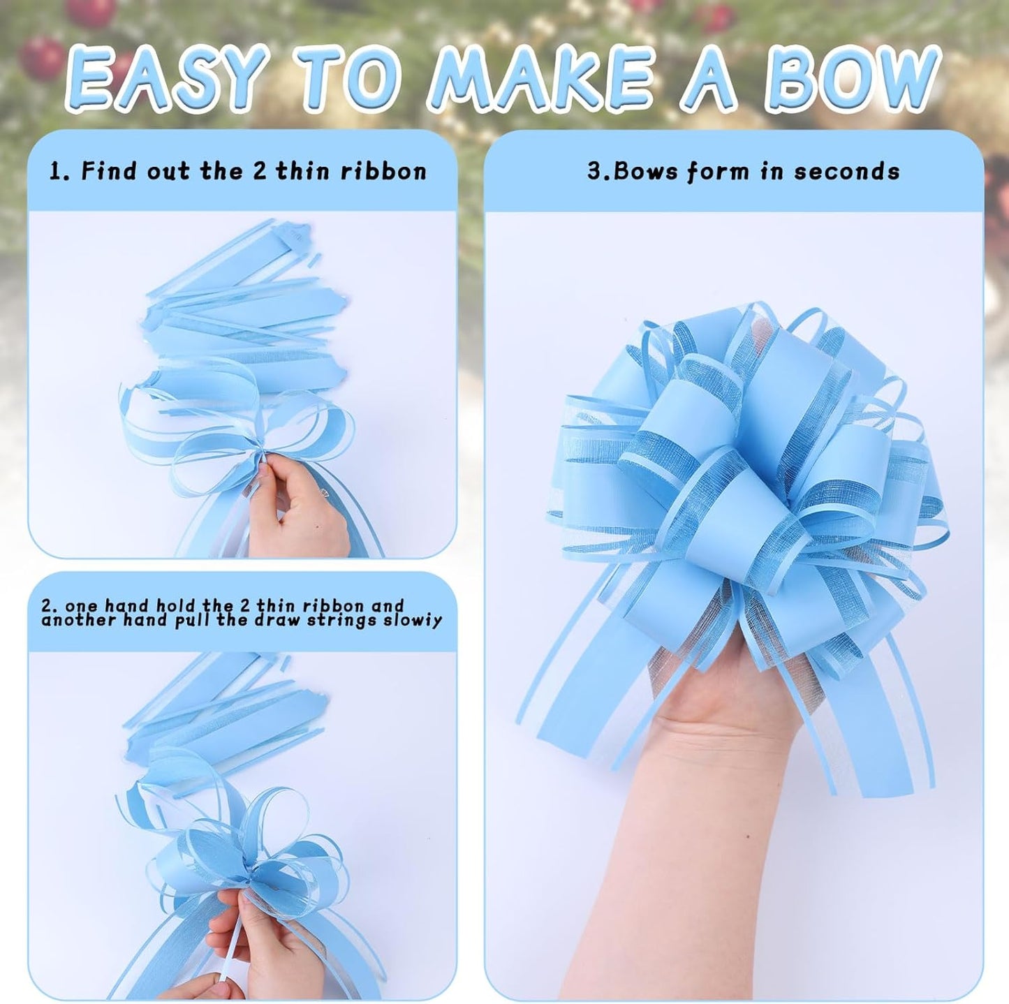 6Pcs 6inch Pull Bow Gift Wrapping,Pull Bow For Gift Basket, Gift Bag Box Wrapping Decor, Valentines Day, Birthday, Anniversary, Wedding, Flower Packaging (Baby Blue)