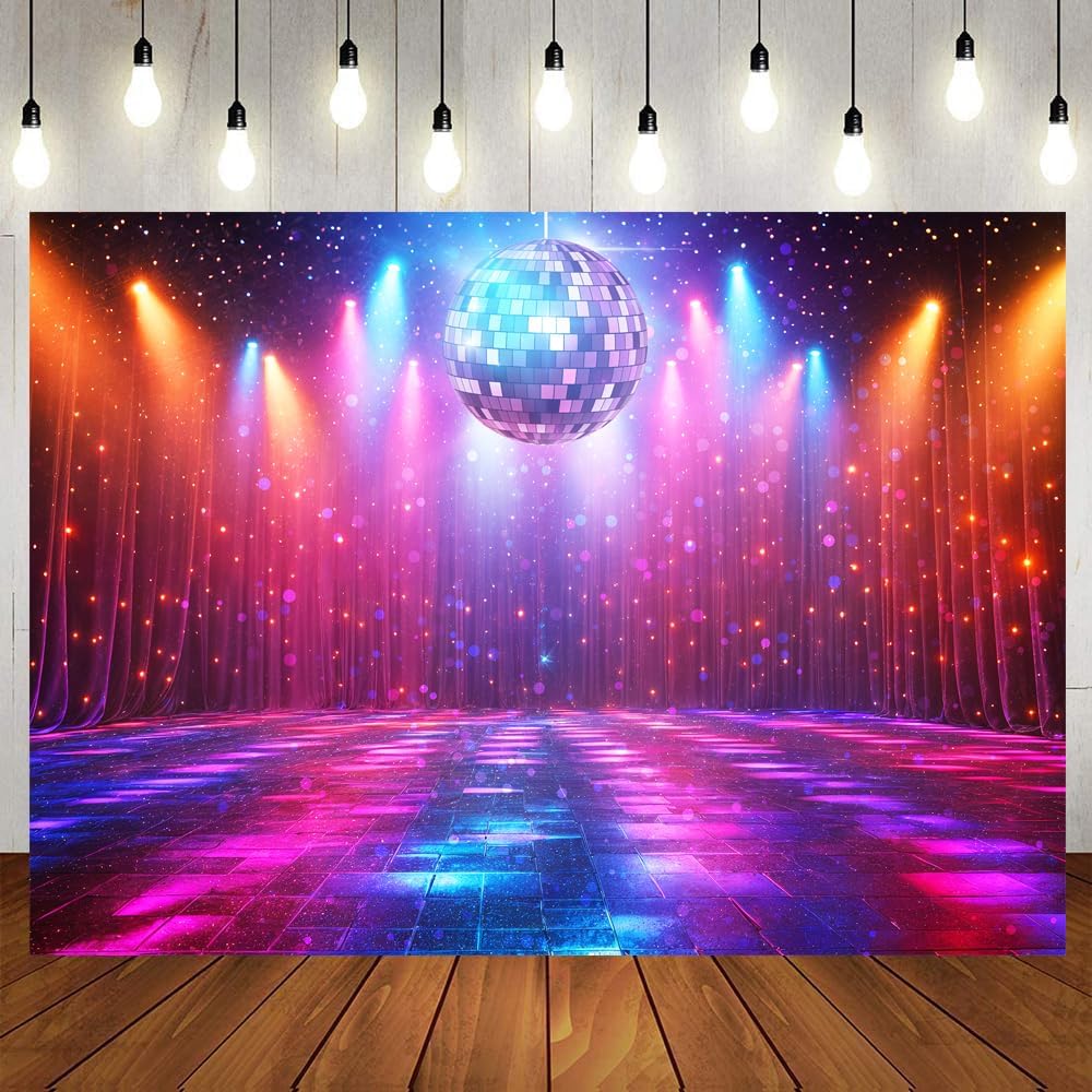 Disco Decorations Backdrop, Retro Glow Party 70s 80s 90s Theme Stage Dance Background Disco Party Decoration, Polyester Banner PartyBackdrop for Birthday Prom Portrait Photo Props 20x10ft