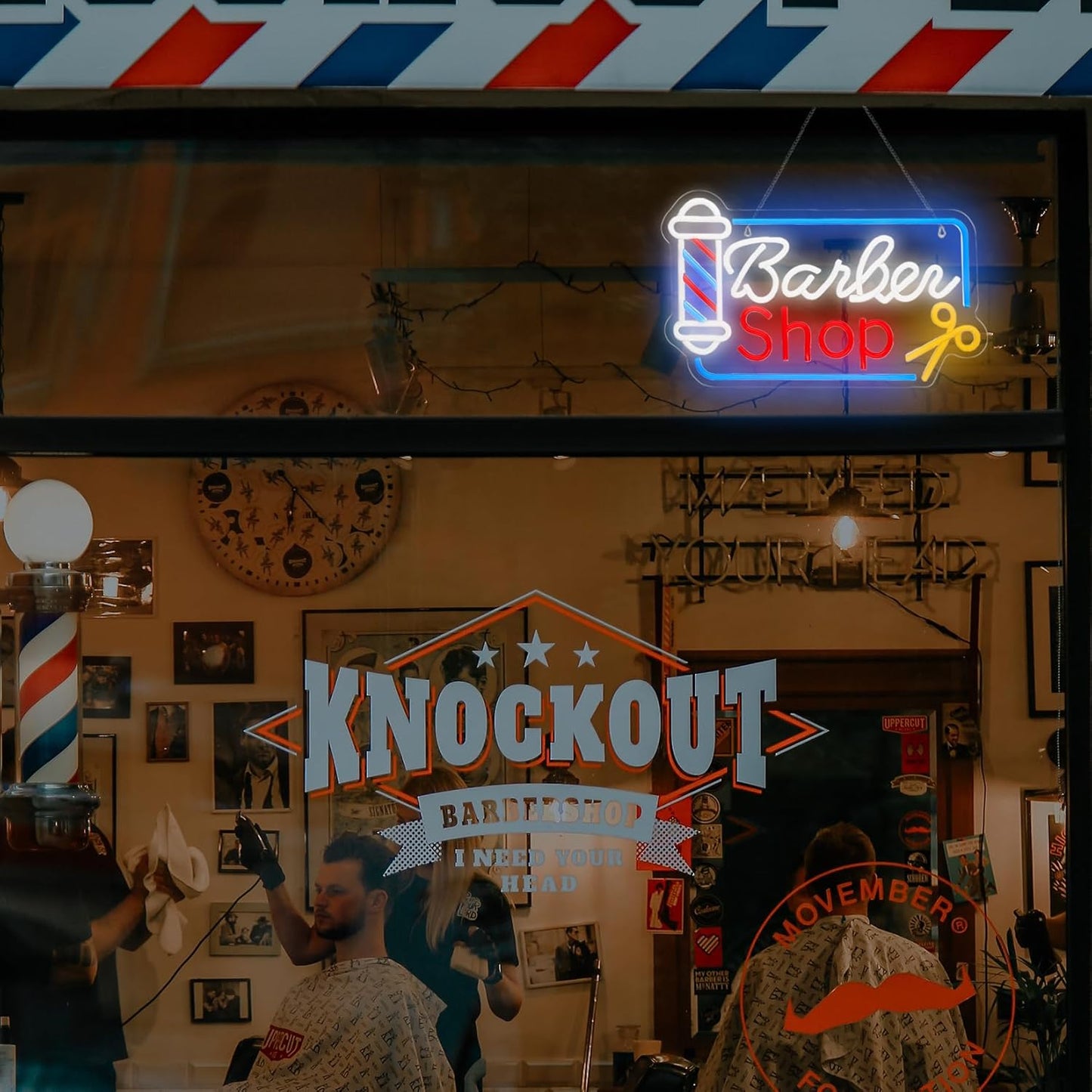 BarberShop Neon Sign Led Wall Window Decor Neon Light Up Barber Shop Station Pole Hair Salon Accessories USB Powered 16.5"x9.4"