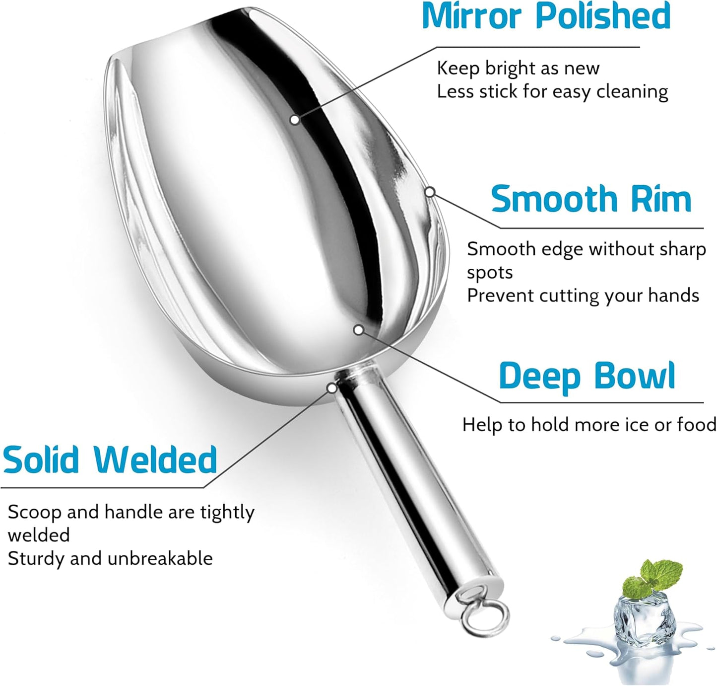 P&P CHEF Canister Scoop Set of 3, Ice Candy Scoop, Stainless Steel Multipurpose Food Scooper for Buffet Jar Freezer, Mirror Finish & Dishwasher Safe, Silver, 8+12+24 Oz