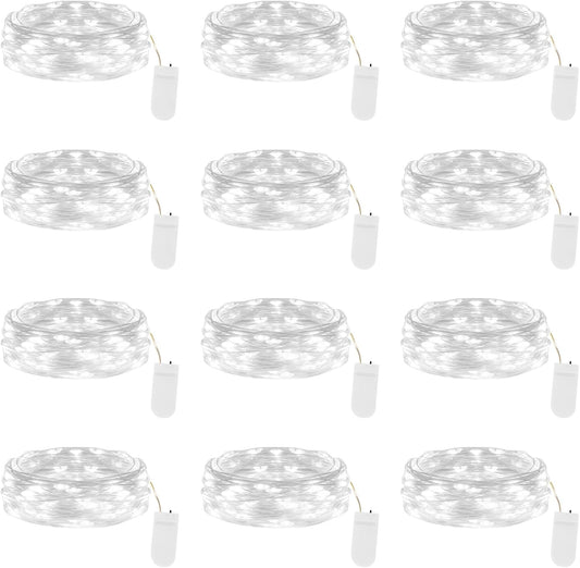 Lakumu 12 Pack Fairy Lights Battery Operated String Lights -7FT 20LED Fairy Lights Silver Wire Firefly Starry Moon Lights for DIY Christmas Decorations Party Wedding Centerpiece Table Decor Cool White