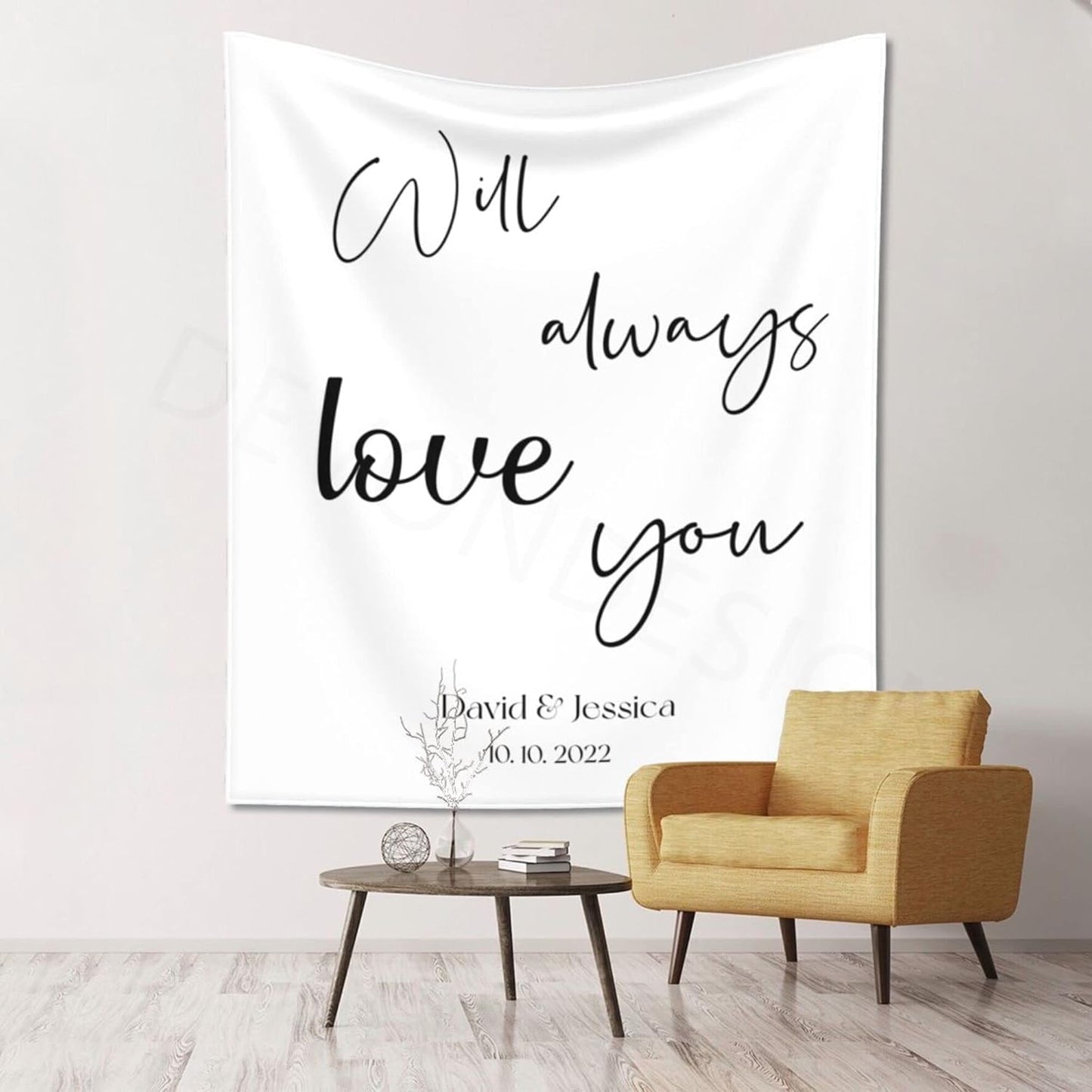 Will Always Love You Backdrop, Custom Tapestry with Names and Date, Rustic Wedding Sign, Personalized Calligraphy Banner for Ceremony, Reception Arch, Decorations