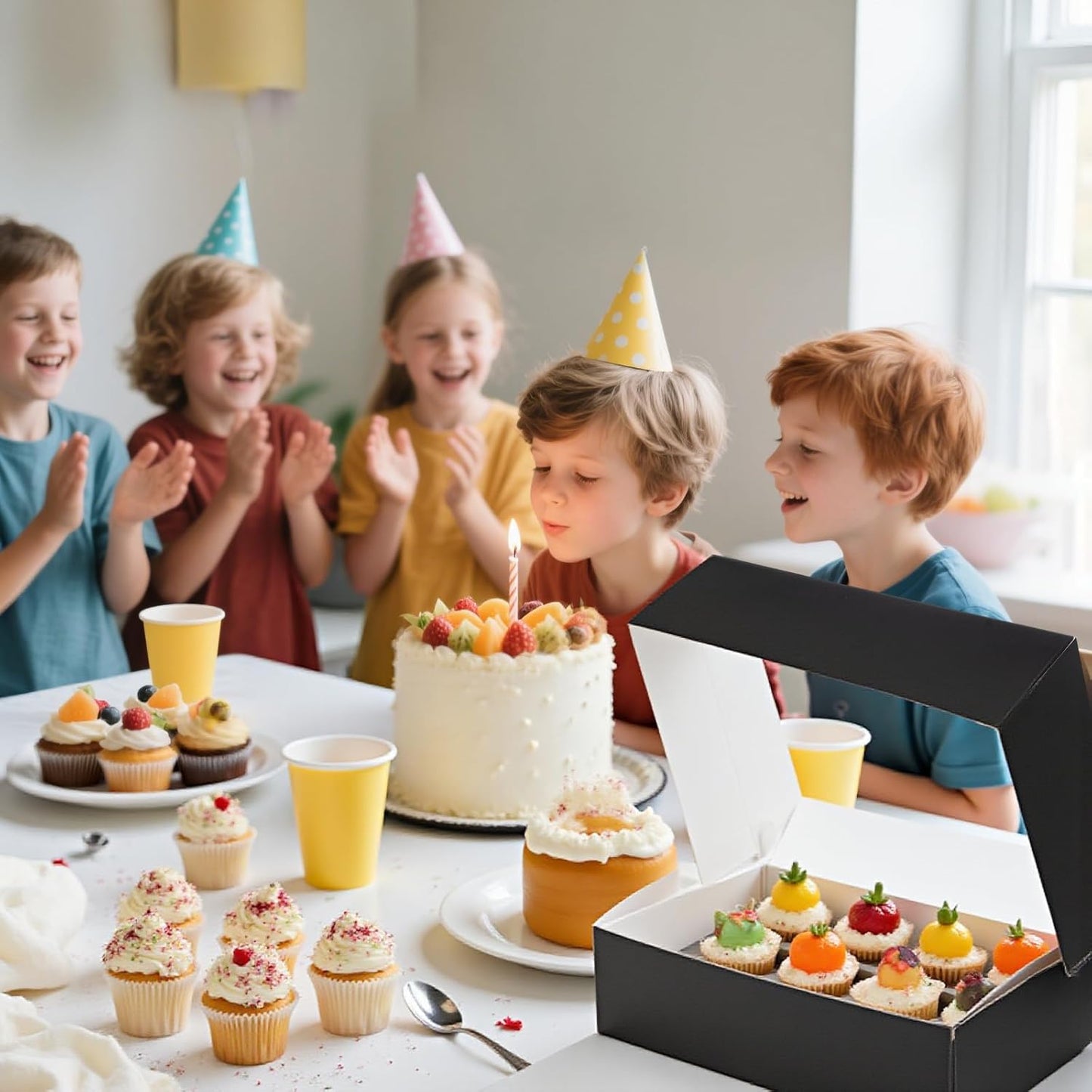 VGOODALL 12 Count Cupcake Boxes, 6PCS Halloween Cupcake Holder with Window Black Pastry Boxes for Birthday Holiday Halloween Party Bakery Supplies