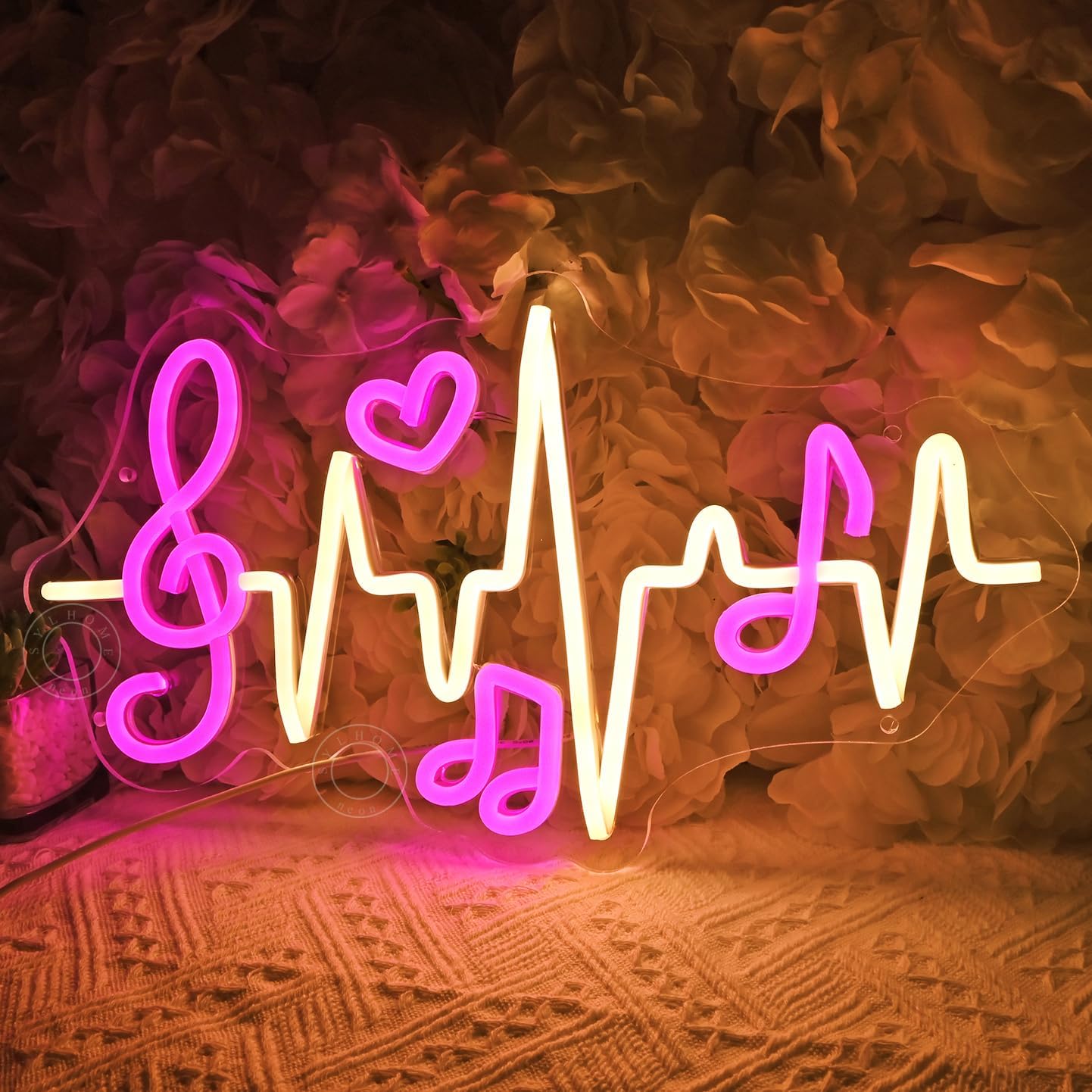 SYLHOME Led Neon Light Sign Music Note Wall Decor Sign Heartbeat Music Room Bedroom Studio Bar Theme Birthday Christmas Party 15.75" X 8.54" USB