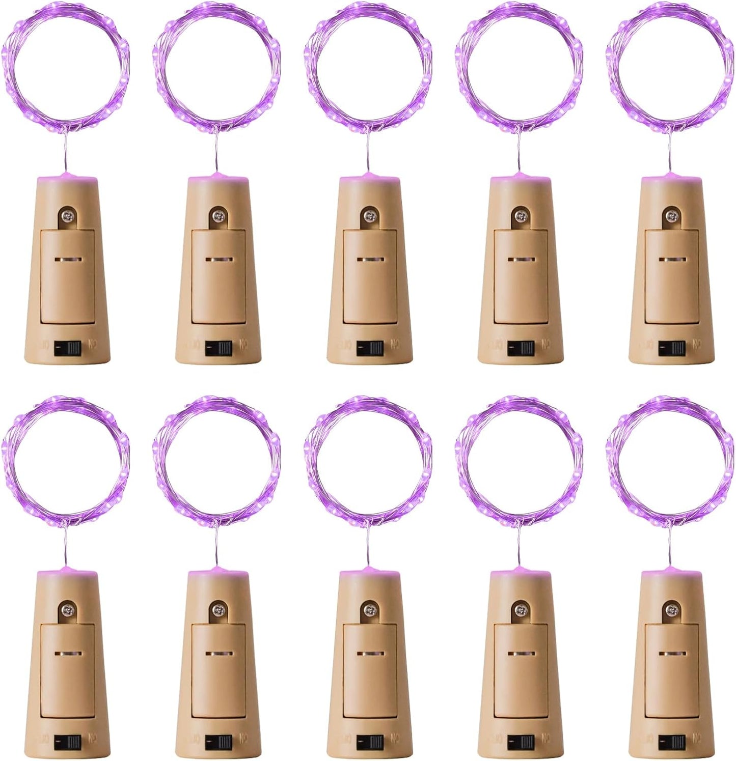 Aluan Wine Bottle Lights with Cork 10 Pack 20 LED Waterproof Halloween Fairy Light Battery Operated, Mini LED Cork Lights for Liquor Bottles Wedding Table Decor Party Jar Bar Table Decoration, Purple