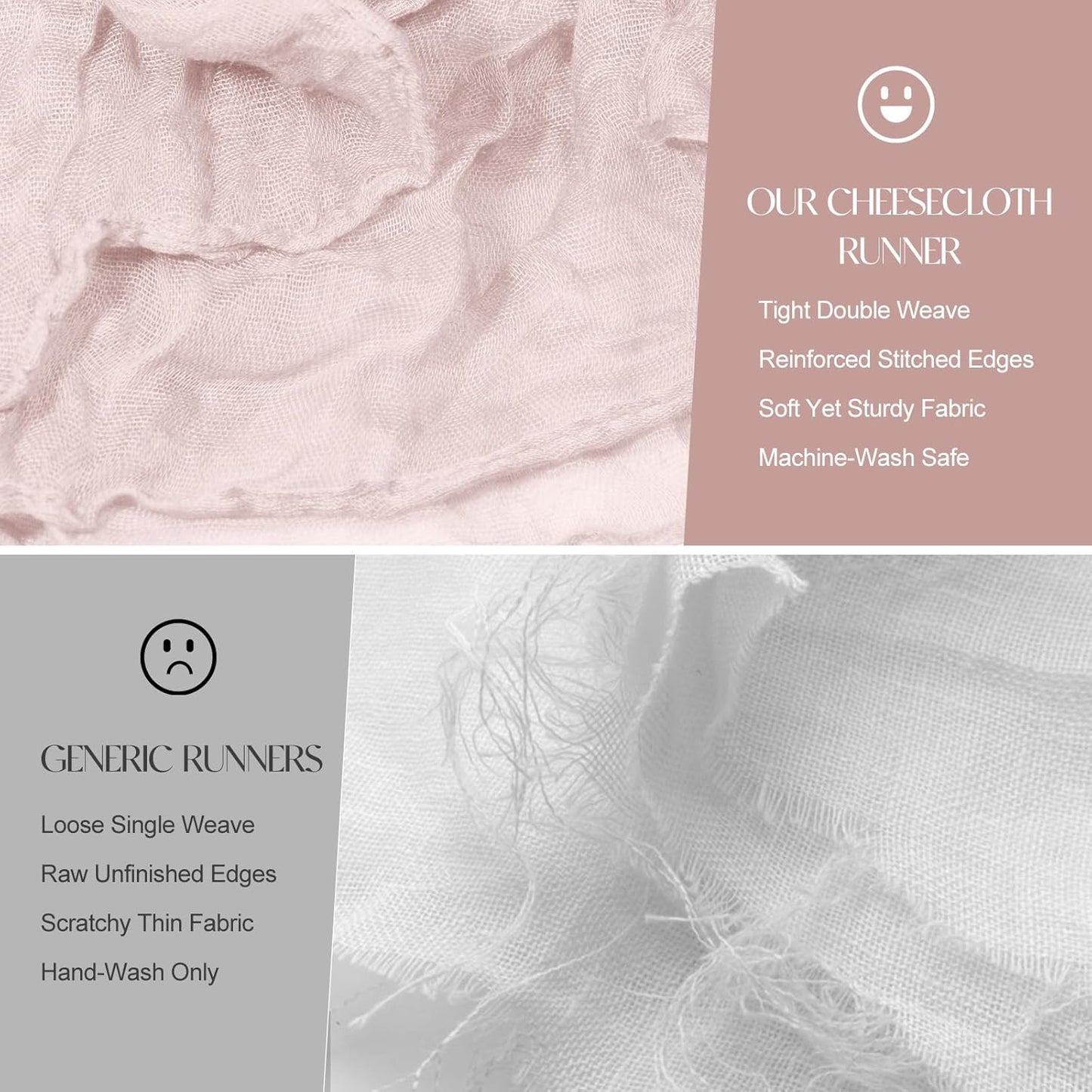 2 Pcs Dusty Pink Cheesecloth Table Runner - 120 inch 10FT Boho Rustic Gauze Cheese Cloth Table Runner Decor for Spring Summer Party Wedding Birthday Baby Bridal Shower Home