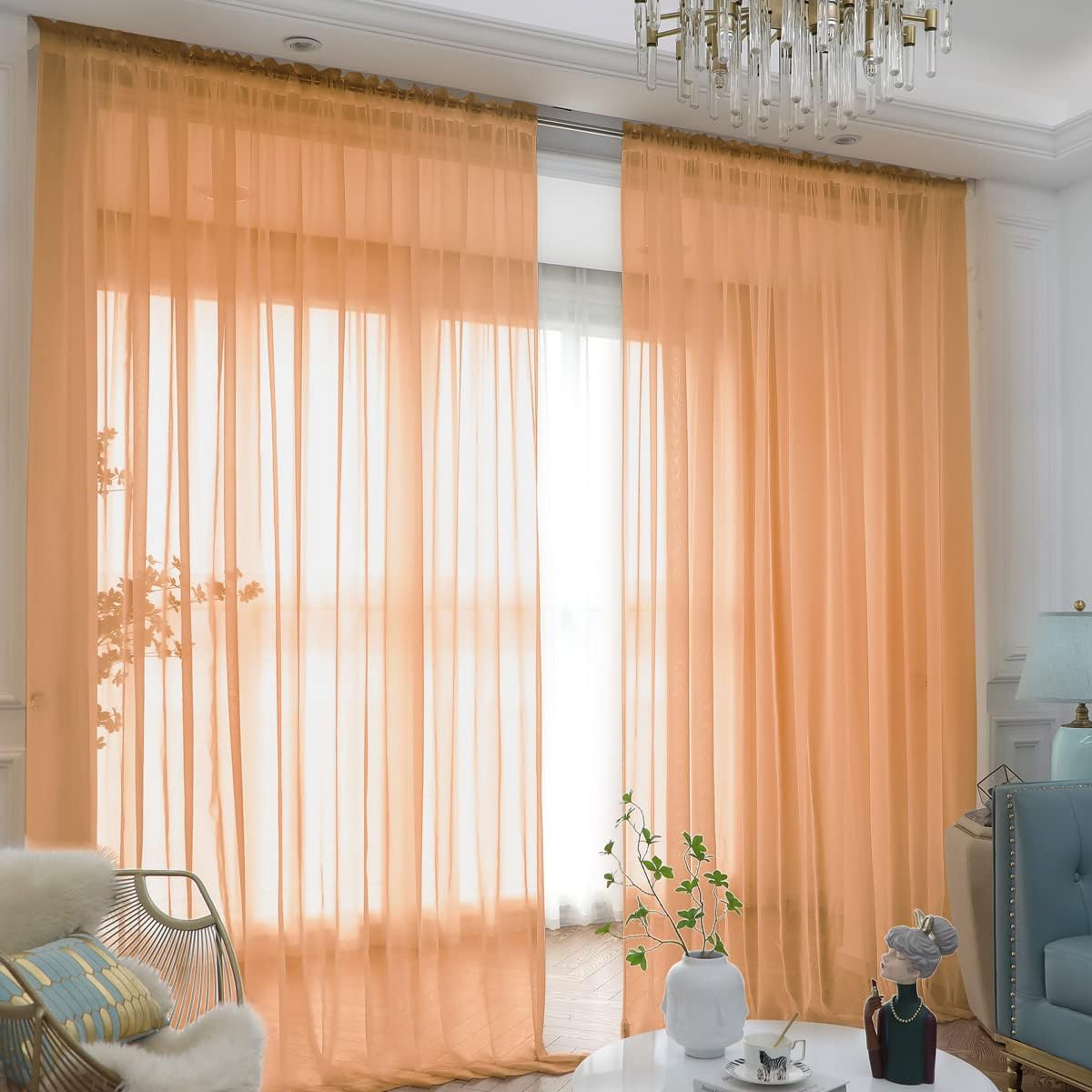 Window Brown Sheer Curtains 72 Inches Long 2 Panels Sheer Curtain Basic Rod Pocket Panel for Bedroom Children Living Room Yard Kitchen (Brown, 52" W x 72" L | 2 pcs)