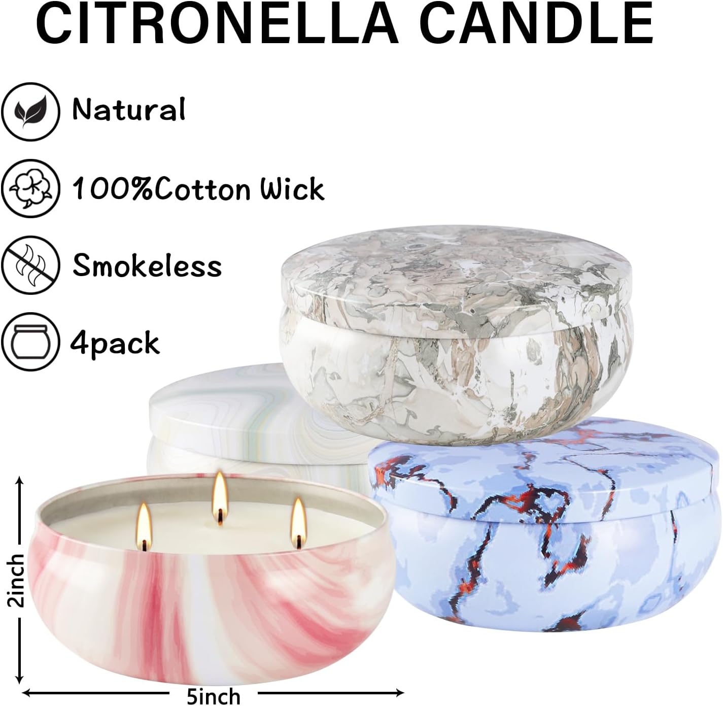 30-Hour Citronella Candle Set – 4 x 12oz Soy Wax Candles for Indoor Outdoor Use,3 Wicks Ideal for Home Patio, Balcony BBQs, and Summer Camping
