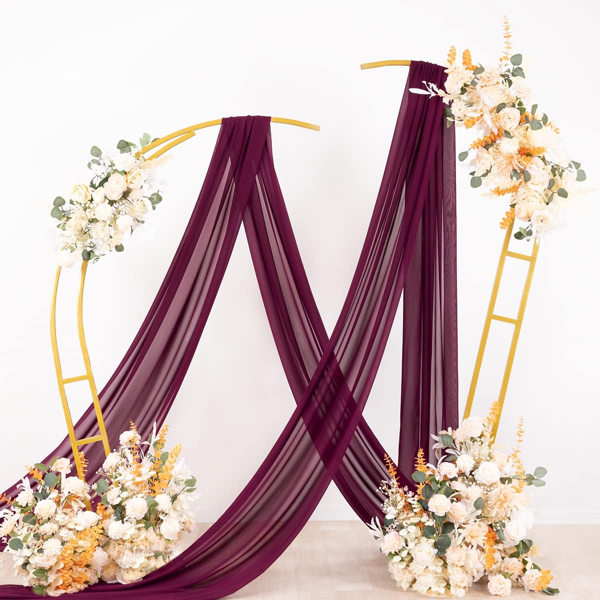 Socomi Wedding Arch Draping Fabric 2 Panels 29" x 19Ft Burgundy Sheer Chiffon Curtain Drapes 6 Yards for Wedding Ceremony Birthday Party Decoration