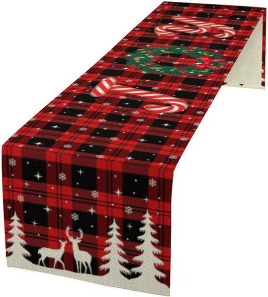 Christmas Table Runner, Red Winter Xmas Holiday Table Cloth Kitchen Dining Table Decoration for Home Party Decor 13x60 Inch