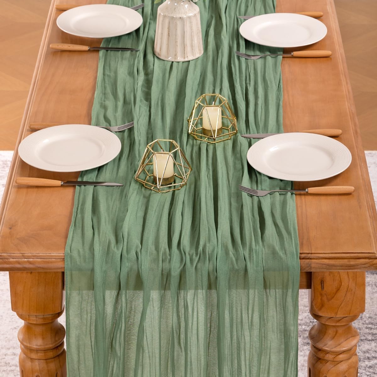 MLMW 6 Pack Sage Green Table Runner Cheesecloth Boho Gauze Rustic Cheese Cloth Table Runner 160 inch Sheer 13.3ft for Wedding Party Baby Bridal Shower Birthday