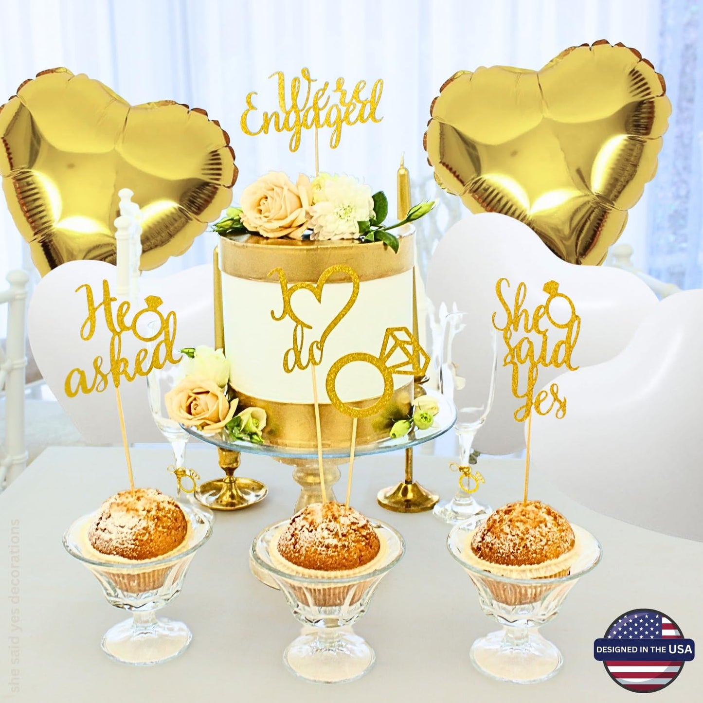 248 Pc Premium Engagement Party Decorations, Gold and White Bridal Decorations, He Asked She Said Yes Banner, Engaged Letter Balloons, Future Mrs and Mr Balloons & Sashes Ring Balloon, Boxes & more