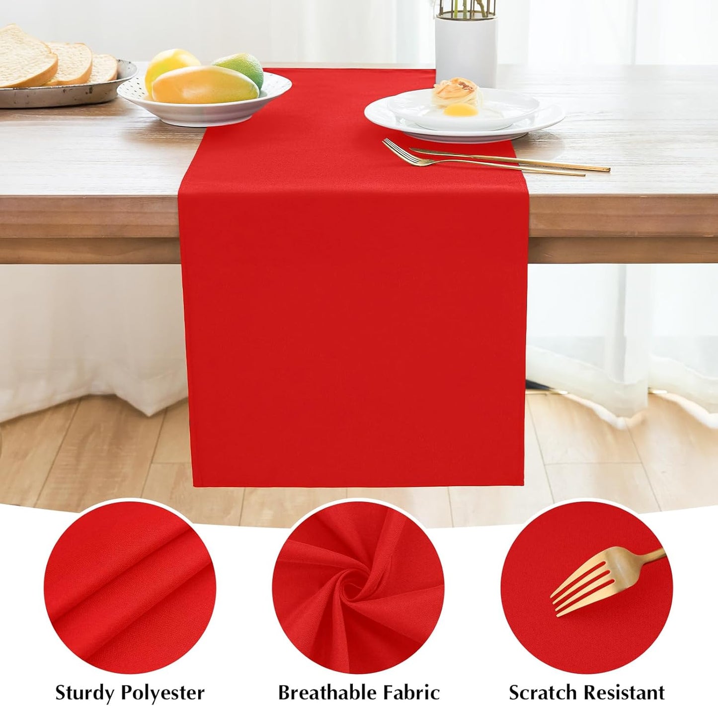 2 Pack Red Table Runner 12 x 90 Inch Solid Color Farmhouse Runners Coffee Table Dresser for Daily Party Home Decoration