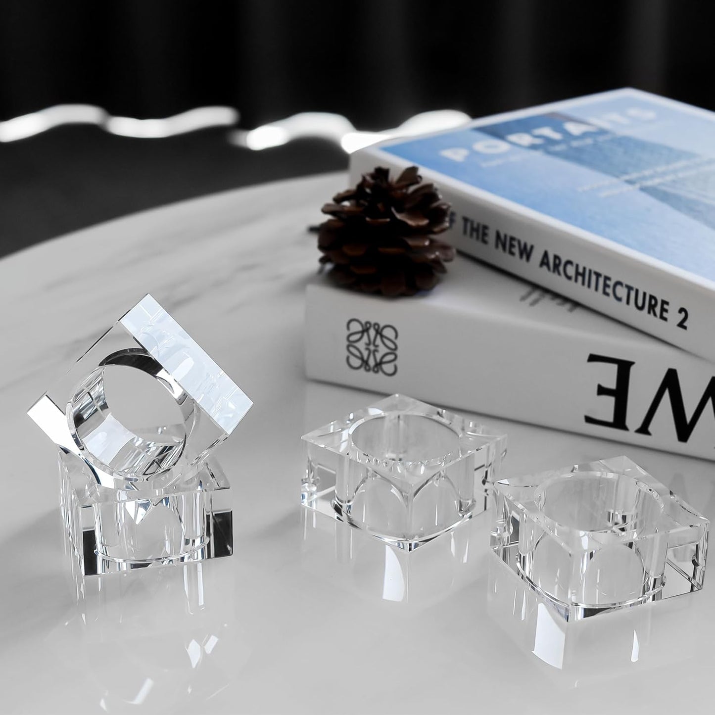 kitCom Mini Napkin Rings Set of 8 Square-Shaped, Crystal Napkin Ring for Thanksgiving, Christmas, Family Gathering, Wedding Reception, Clear with Gift Box