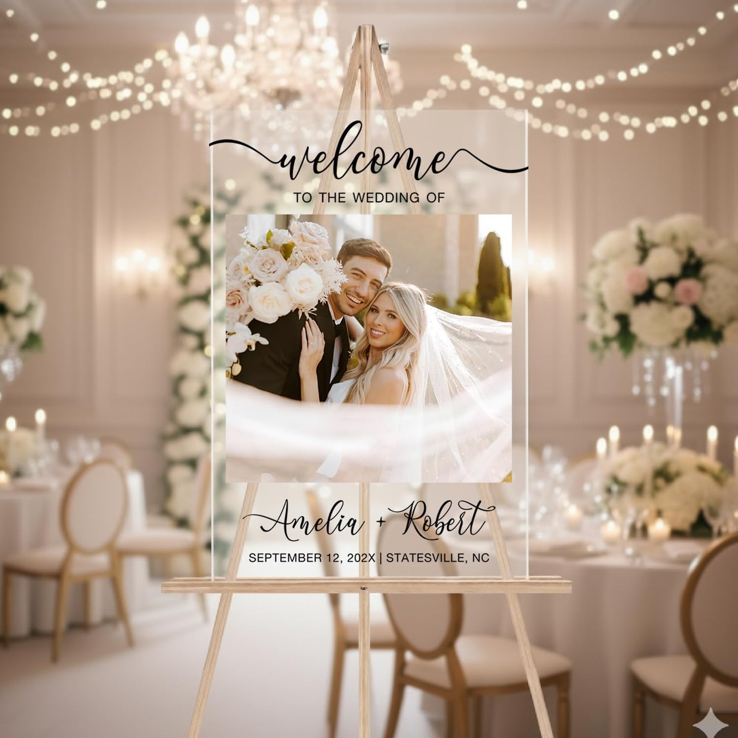 Personalized Wedding Photo Acrylic Welcome Sign – Custom Picture Board with Bride & Groom Names, Elegant Acrylic Wedding Reception Entrance or Ceremony Decoration, Indoor & Outdoor Keepsake Gift #1